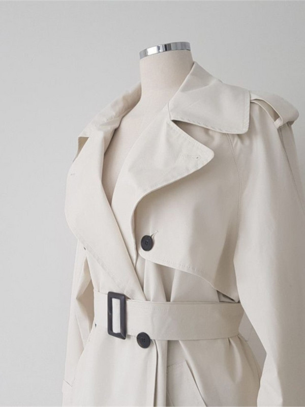 2023 г. Дамско палто, бели двуредни дълги тренчи, пролетни пояси, корейски висококачествени женски бели ветровки Тренч