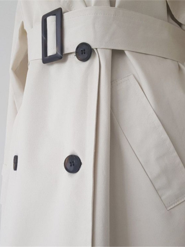 2023 г. Дамско палто, бели двуредни дълги тренчи, пролетни пояси, корейски висококачествени женски бели ветровки Тренч