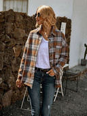 Зимни дамски нови ежедневни карирани якета с дълъг ръкав, дебела кадифена топла риза, палта, модни дамски дрехи, дамски топове с обърната яка