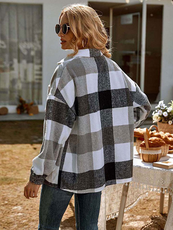Зимни дамски нови ежедневни карирани якета с дълъг ръкав, дебела кадифена топла риза, палта, модни дамски дрехи, дамски топове с обърната яка