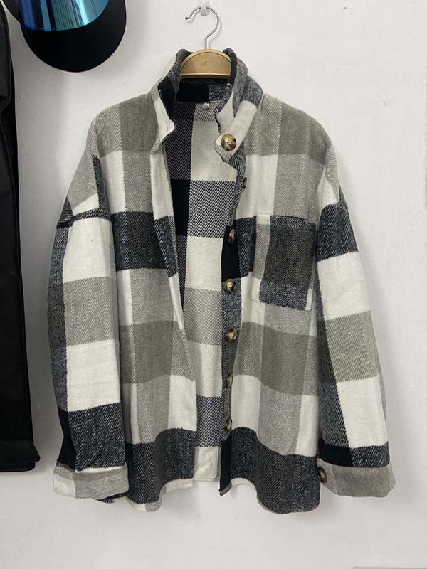 Зимни дамски нови ежедневни карирани якета с дълъг ръкав, дебела кадифена топла риза, палта, модни дамски дрехи, дамски топове с обърната яка