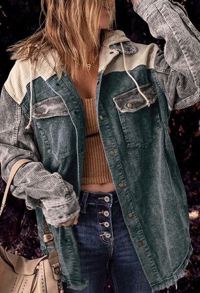 Есенно зимно дамско яке Винтидж палто с шевове Свободни топли горнища с дълги ръкави Дамска риза с качулка с двойни джобове Ежедневни горни дрехи