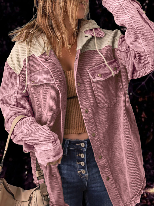 Есенно зимно дамско яке Винтидж палто с шевове Свободни топли горнища с дълги ръкави Дамска риза с качулка с двойни джобове Ежедневни горни дрехи