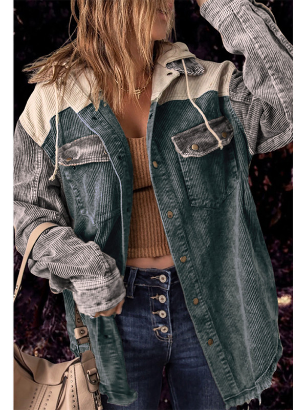 Есенно зимно дамско яке Винтидж палто с шевове Свободни топли горнища с дълги ръкави Дамска риза с качулка с двойни джобове Ежедневни горни дрехи