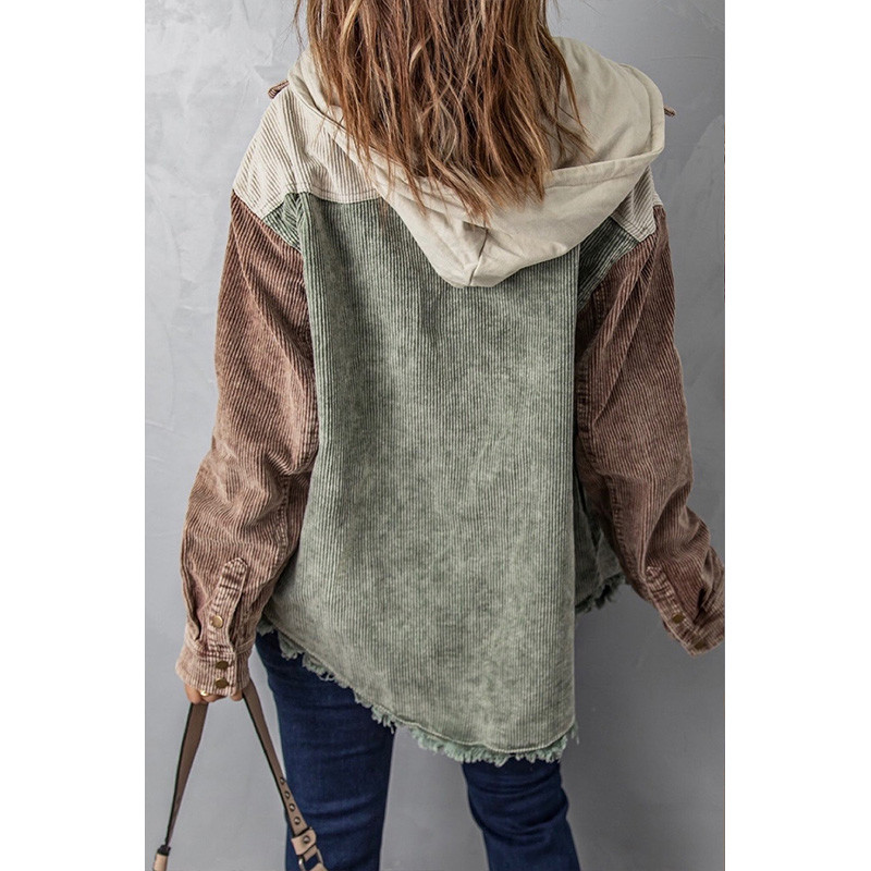 Есенно зимно дамско яке Винтидж палто с шевове Свободни топли горнища с дълги ръкави Дамска риза с качулка с двойни джобове Ежедневни горни дрехи