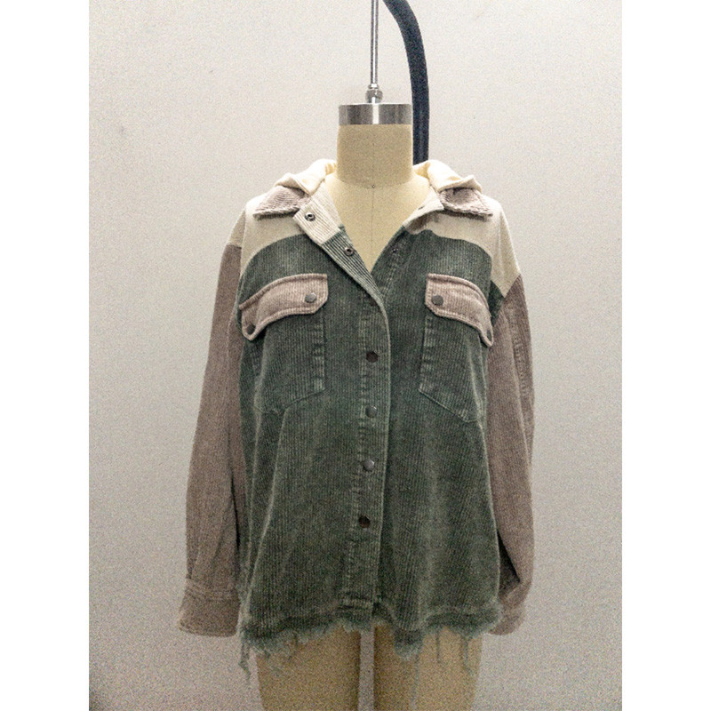 Есенно зимно дамско яке Винтидж палто с шевове Свободни топли горнища с дълги ръкави Дамска риза с качулка с двойни джобове Ежедневни горни дрехи