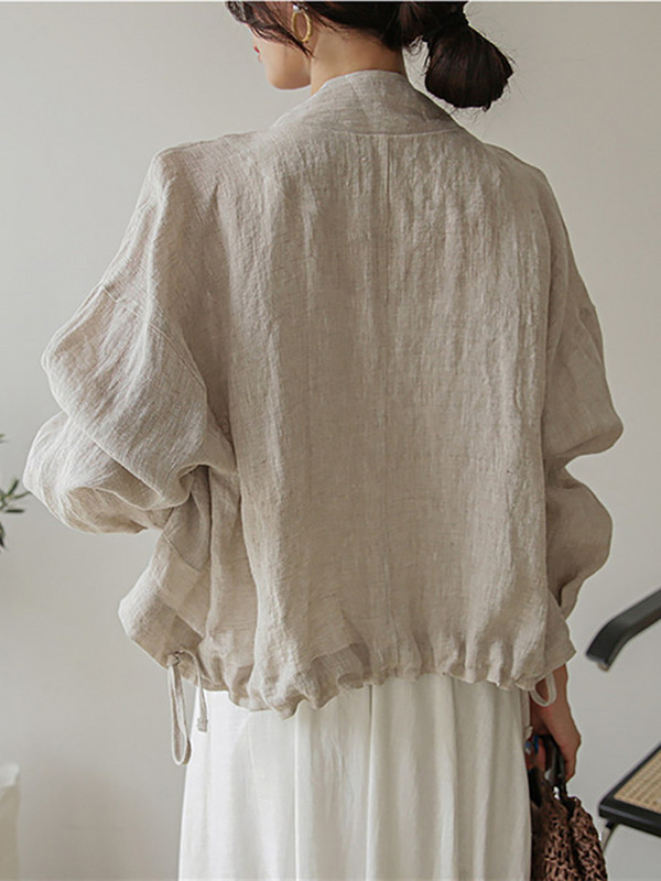 Jachetă elegantă pentru femei de primăvară 2022, haină casual, bumbac și in, îmbrăcăminte exterioară, cu mânecă lungă, cu fermoar, bluză