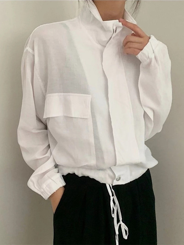 Jachetă elegantă pentru femei de primăvară 2022, haină casual, bumbac și in, îmbrăcăminte exterioară, cu mânecă lungă, cu fermoar, bluză