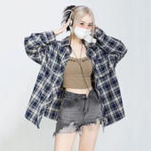 Xpqbb Дамски карирани ризи Мързелив стил Ретро свободна риза с дълъг ръкав Палто Дамска пролет есен Корейска едноредна блуза 2023 г.