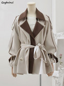 Тренч Дамски панелен дизайн Семпло ретро елегантно връхно облекло Сглобени корейски стил Свободни есенни популярни елементи Универсални ежедневни дамски