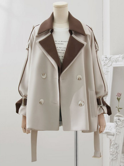 Тренч Дамски панелен дизайн Семпло ретро елегантно връхно облекло Сглобени корейски стил Свободни есенни популярни елементи Универсални ежедневни дамски