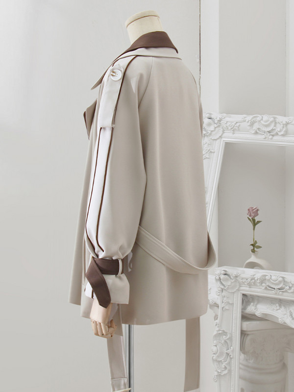 Тренч Дамски панелен дизайн Семпло ретро елегантно връхно облекло Сглобени корейски стил Свободни есенни популярни елементи Универсални ежедневни дамски