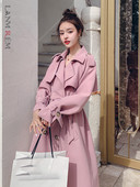 LANMREM Моден розов тренчкот Дамско двуредно дълго палто Duster с колан Дамска ветровка 2023 Пролетно връхно облекло 2R3888