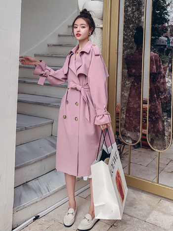 LANMREM Fashion Pink Trench Coat Γυναικεία Διπλό Μακρύ Duster Παλτό με Belt Lady Windbreaker 2023 Ανοιξιάτικα Πανωφόρια 2R3888