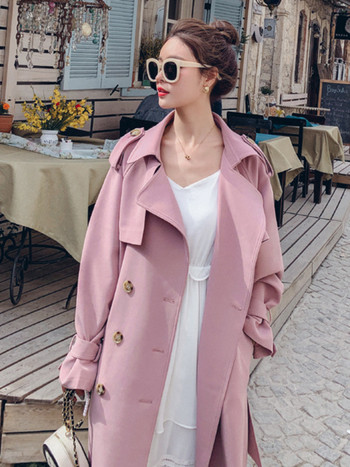 LANMREM Fashion Pink Trench Coat Γυναικεία Διπλό Μακρύ Duster Παλτό με Belt Lady Windbreaker 2023 Ανοιξιάτικα Πανωφόρια 2R3888