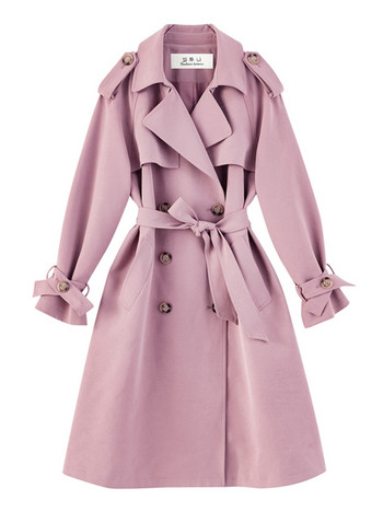 LANMREM Fashion Pink Trench Coat Γυναικεία Διπλό Μακρύ Duster Παλτό με Belt Lady Windbreaker 2023 Ανοιξιάτικα Πανωφόρια 2R3888