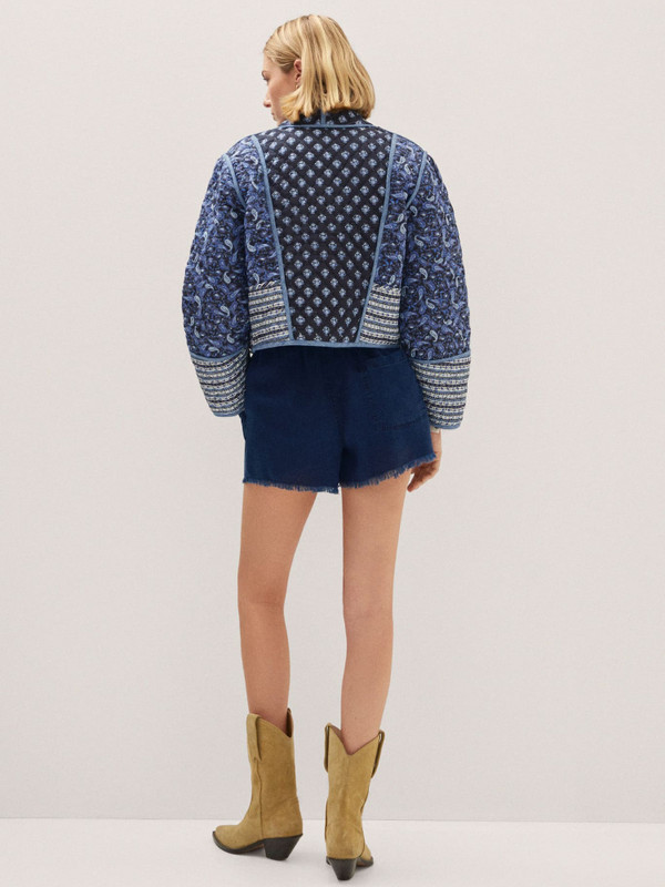 RR2749 Reverzibilne jakne s prošivenim cvjetnim otiskom Ženske otvorene prednje strane Dva u jednom pamučni zimski kaput Ženske plave ružičaste pamučne parke