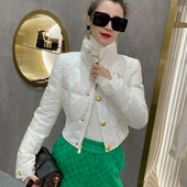 Ново зимно 2023 г. дамско лъскаво подплатено яке с копчета с яка и горна част с късо палто