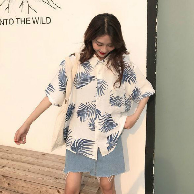 Košulje Žene Trendy Korean Style Chic Nove dame Top Friends Kratkih rukava Ljeto Ins Cvjetni Elegantna ženska bluza Opuštena Harajuku