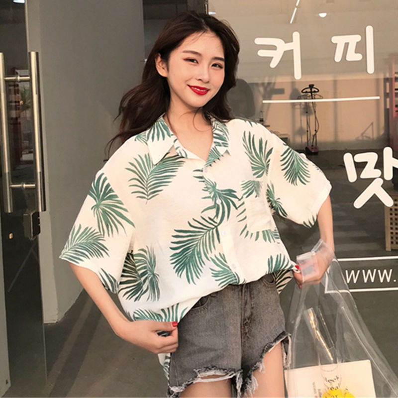 Košulje Žene Trendy Korean Style Chic Nove dame Top Friends Kratkih rukava Ljeto Ins Cvjetni Elegantna ženska bluza Opuštena Harajuku