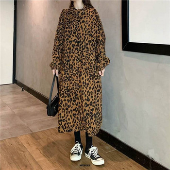 Plus Size 6XL 150kg Γυναικεία καμπαρντίνα Φθινοπωρινό Leopard Casual Γυναικεία μακριά πανωφόρια Φαρδιά καμπαρντίνα Streetwear Pockets Παλτό