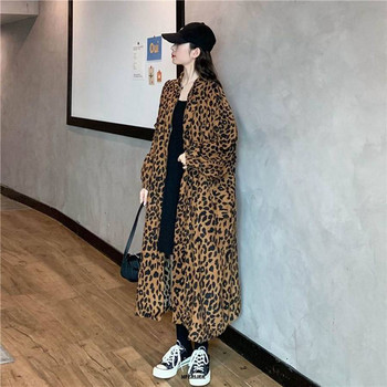 Plus Size 6XL 150kg Γυναικεία καμπαρντίνα Φθινοπωρινό Leopard Casual Γυναικεία μακριά πανωφόρια Φαρδιά καμπαρντίνα Streetwear Pockets Παλτό