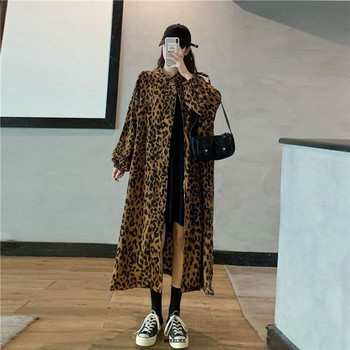 Plus Size 6XL 150kg Γυναικεία καμπαρντίνα Φθινοπωρινό Leopard Casual Γυναικεία μακριά πανωφόρια Φαρδιά καμπαρντίνα Streetwear Pockets Παλτό