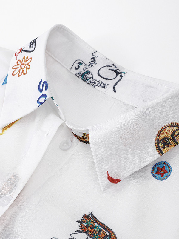 Trükitud moesärk naiste top revääridega, pikkade laternatega varrukatega üherealised pühadesärgid Naiste suvi 2023 Graffiti topid pluus