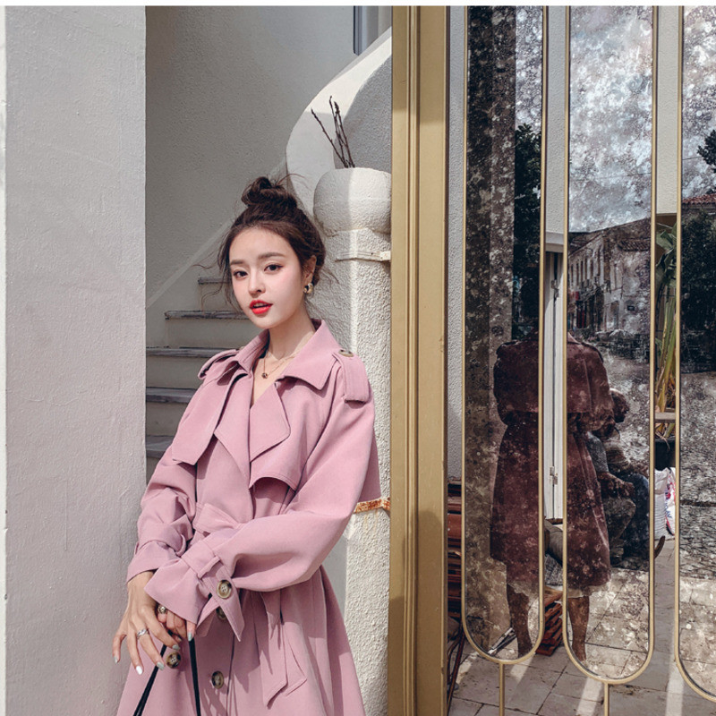 Abrigo Mujer Розово зелено дамско тренчкот, дълъг прах с колан Пролет Есен Модно темпераментно корейско ежедневно яке 2023 г.