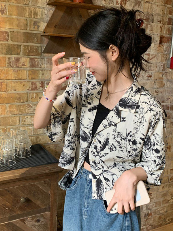 Флорални ризи Дамски винтидж тънки свободни млади Японска мода Ins Ученички BF Streetwear Harajuku Унисекс шик Ulzzang Ново лято