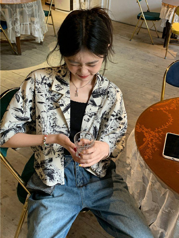 Флорални ризи Дамски винтидж тънки свободни млади Японска мода Ins Ученички BF Streetwear Harajuku Унисекс шик Ulzzang Ново лято