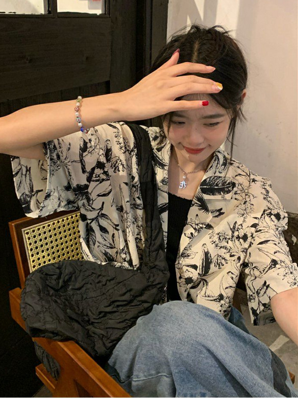 Флорални ризи Дамски винтидж тънки свободни млади Японска мода Ins Ученички BF Streetwear Harajuku Унисекс шик Ulzzang Ново лято