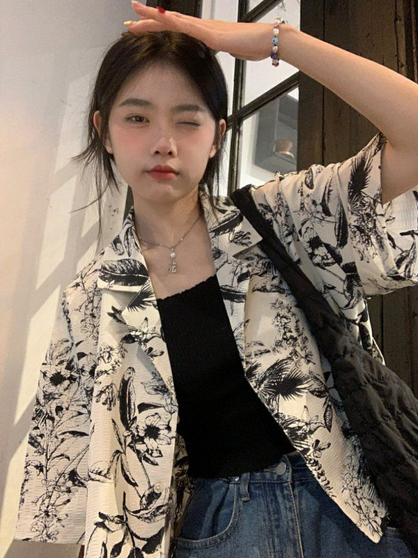 Флорални ризи Дамски винтидж тънки свободни млади Японска мода Ins Ученички BF Streetwear Harajuku Унисекс шик Ulzzang Ново лято