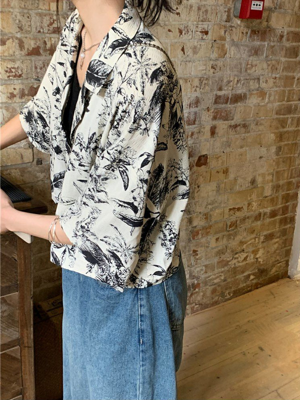 Флорални ризи Дамски винтидж тънки свободни млади Японска мода Ins Ученички BF Streetwear Harajuku Унисекс шик Ulzzang Ново лято