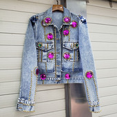 Дамско яке 2023, пролет, есен, ново дънково палто с водни диаманти и мъниста за тежка промишленост