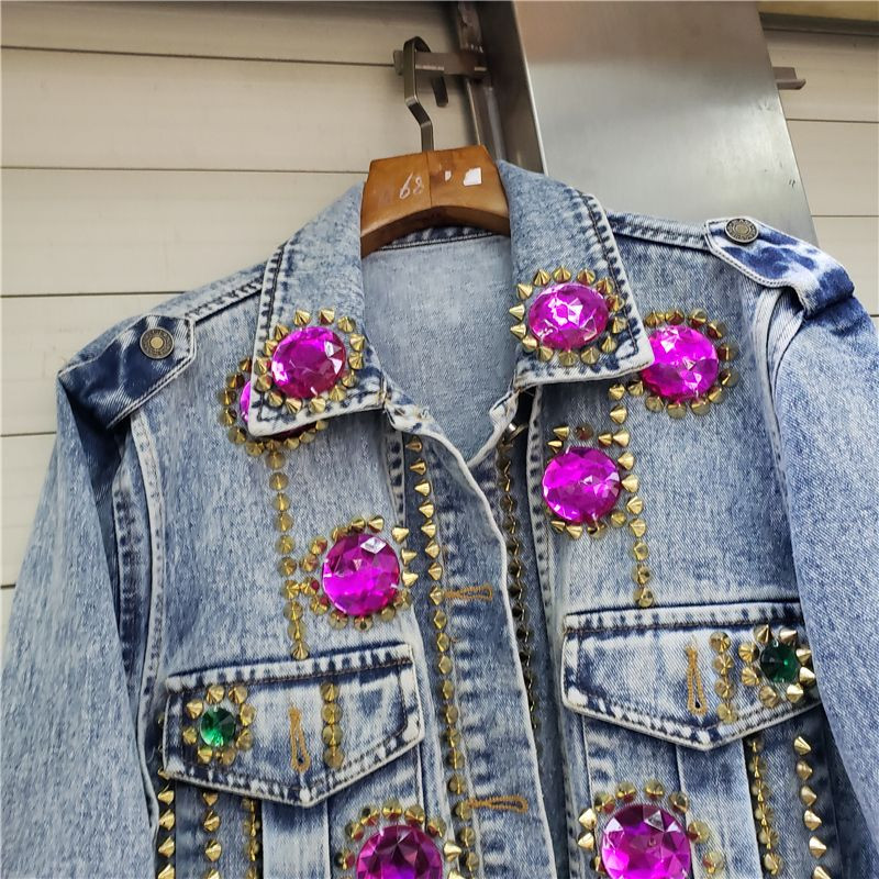 Дамско яке 2023, пролет, есен, ново дънково палто с водни диаманти и мъниста за тежка промишленост