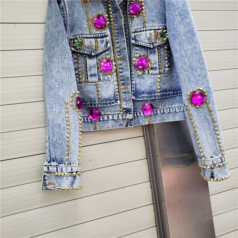 Дамско яке 2023, пролет, есен, ново дънково палто с водни диаманти и мъниста за тежка промишленост