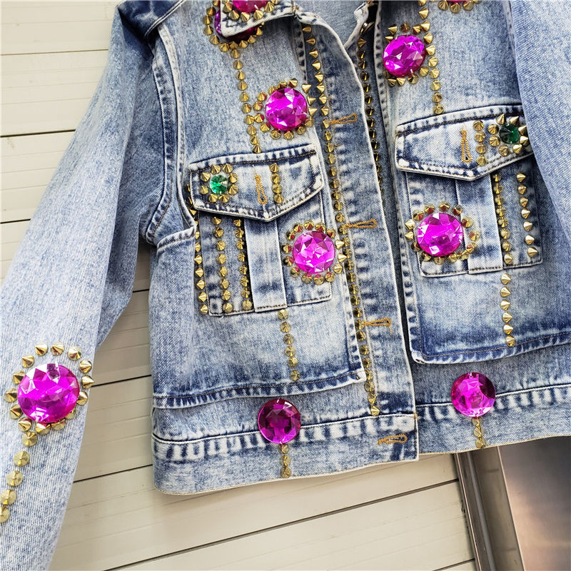 Дамско яке 2023, пролет, есен, ново дънково палто с водни диаманти и мъниста за тежка промишленост