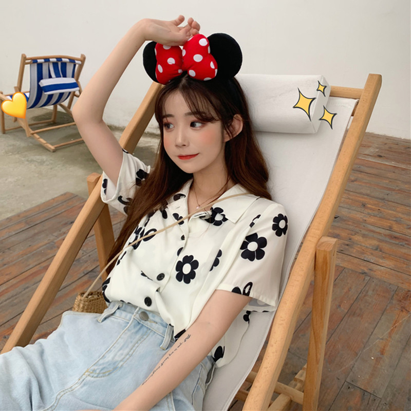 4 размера бели черни Flowal прости ежедневни ризи с къс ръкав и широка отложна яка