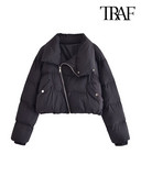 TRAF Дамско модно дебело топло зимно свободно подплатено палто Винтидж Дамско връхно облекло с дълъг ръкав и преден цип Шикозни горнища