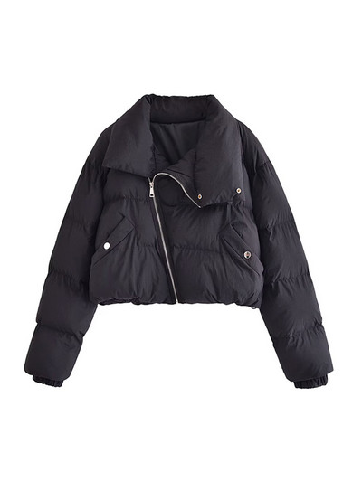 TRAF Дамско модно дебело топло зимно свободно подплатено палто Винтидж Дамско връхно облекло с дълъг ръкав и преден цип Шикозни горнища