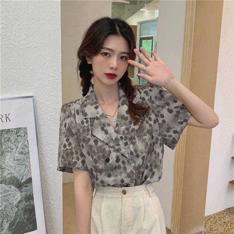 Шифонени тениски с къс ръкав Шикозни летни дрехи Ежедневни свободни естетични корейски модни дамски блузи с безплатна доставка