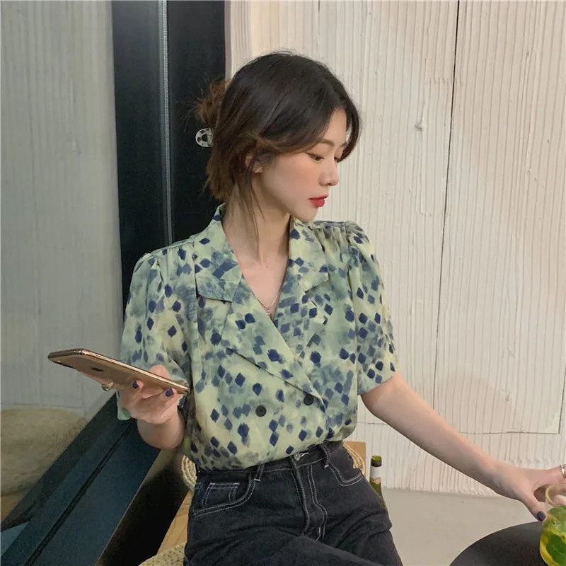Шифонени тениски с къс ръкав Шикозни летни дрехи Ежедневни свободни естетични корейски модни дамски блузи с безплатна доставка