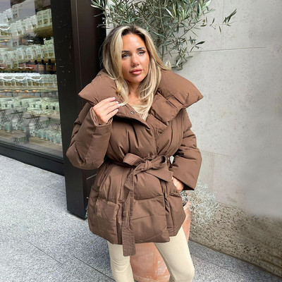 Malina Зимни паркове с дебела яка и стойка Дамски модни палта с вратовръзка Дамски елегантни плътни къси якета с подплата Дамски дамски якета