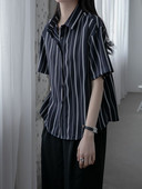 Zoki Дамска раирана риза Harajuku Ретро блуза с къс ръкав Корейска мода Свободни горнища с отложна яка Летни всякакви дрехи