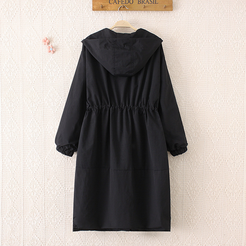 Дамски дълъг тренчкот 2019 Есен Нова черна ветровка с качулка Дамски ежедневни свободни Casacos Femininos голям размер R809