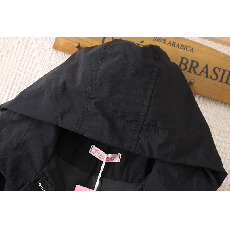 Дамски дълъг тренчкот 2019 Есен Нова черна ветровка с качулка Дамски ежедневни свободни Casacos Femininos голям размер R809