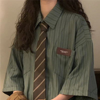 Zoki Винтидж раирани дамски блузи с вратовръзка Harajuku Големи свободни готови топове Японска лятна мода Ризи с дълъг ръкав