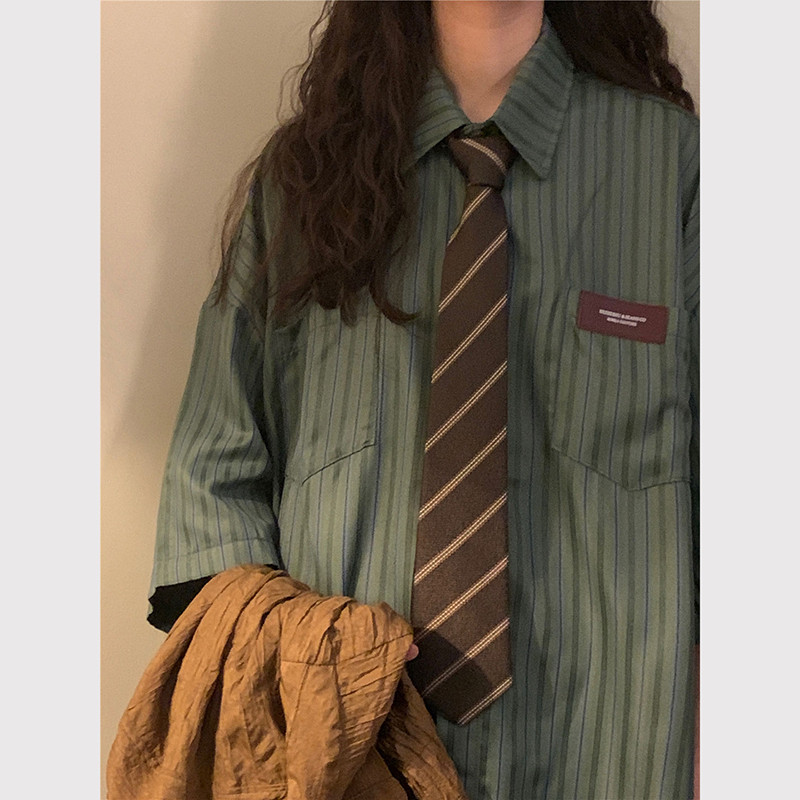 Zoki Винтидж раирани дамски блузи с вратовръзка Harajuku Големи свободни готови топове Японска лятна мода Ризи с дълъг ръкав