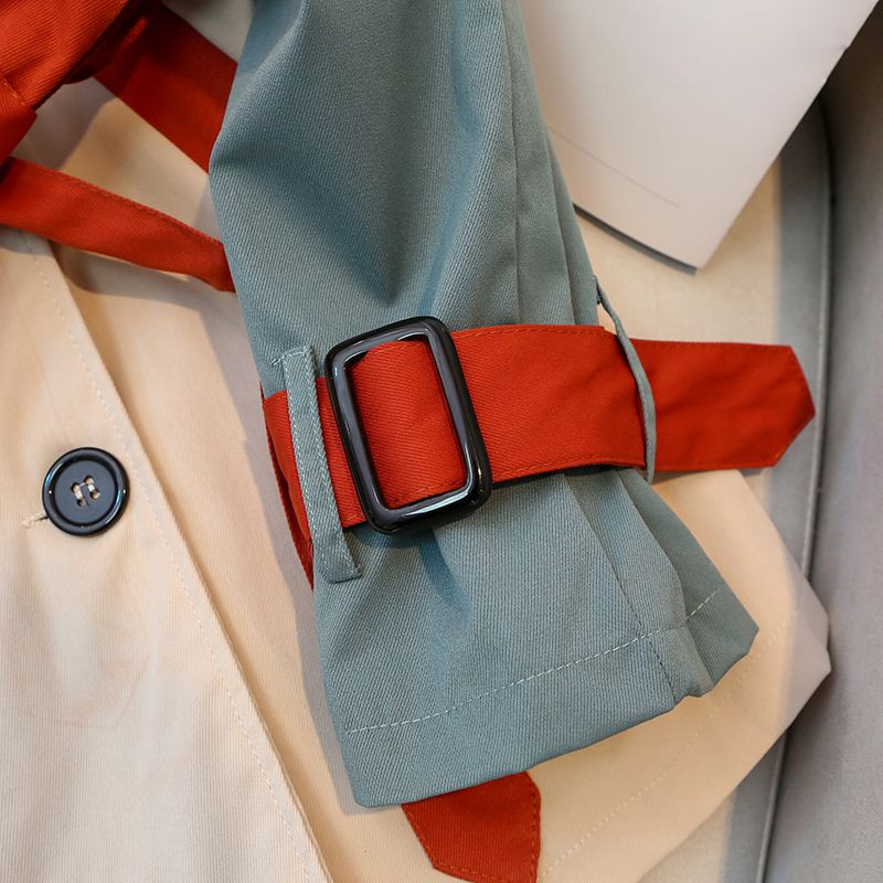 Hikigawa Chic Fashion Trench Vintage Elegant Contrast Culoare La începutul primăverii Lejer Versatil Patchwork Legat Sacou Top Mujer